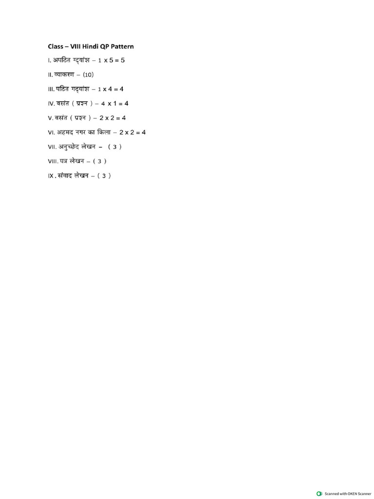 Class 8 QP Pattern (2025-26) | PDF