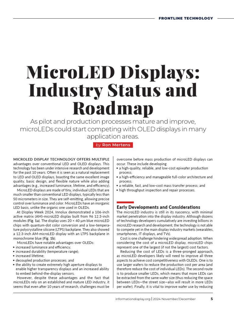 SID ID Article MicroLED Displays Status Roadmap 1732395415 | PDF | Oled ...
