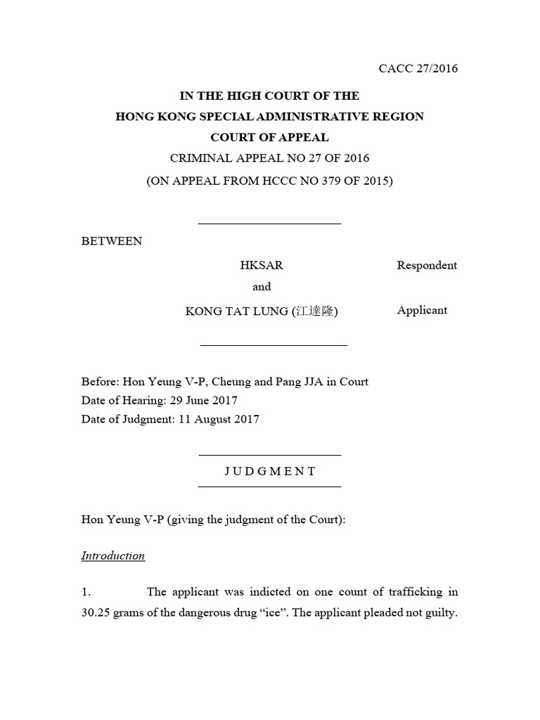 HKSAR V. KONG TAT LUNG (Selfconsume) | PDF | Burden Of Proof (Law ...