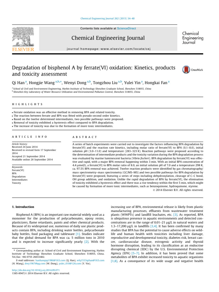 Ferrate(VI) Oxidation of Bisphenol A Degradation | PDF | Chemical ...
