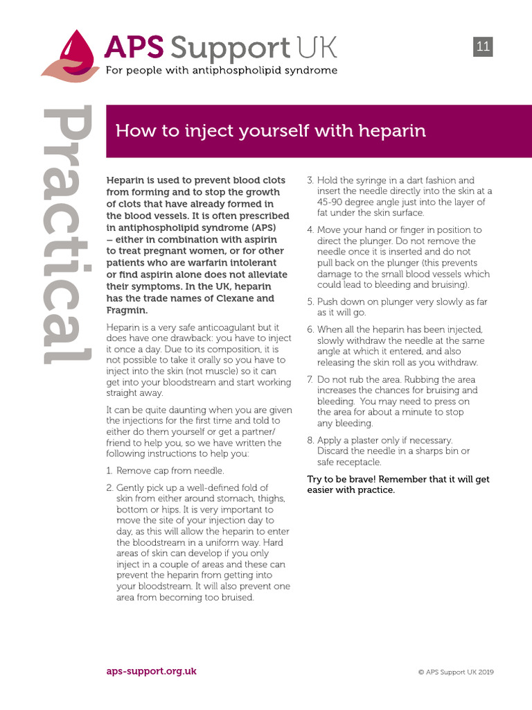 APS UK Practical Factsheet Injecting Heparin | PDF | Medical ...
