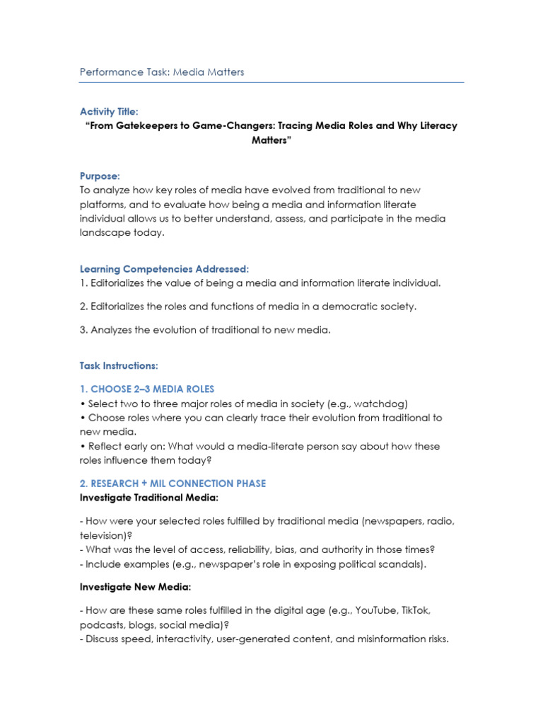 Media Roles Evolution and Literacy Insights | PDF | Social Media ...