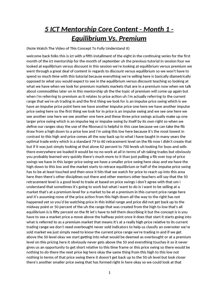 5 ICT Mentorship Core Content - Month 1 - Equilibrium vs. Premium | PDF ...