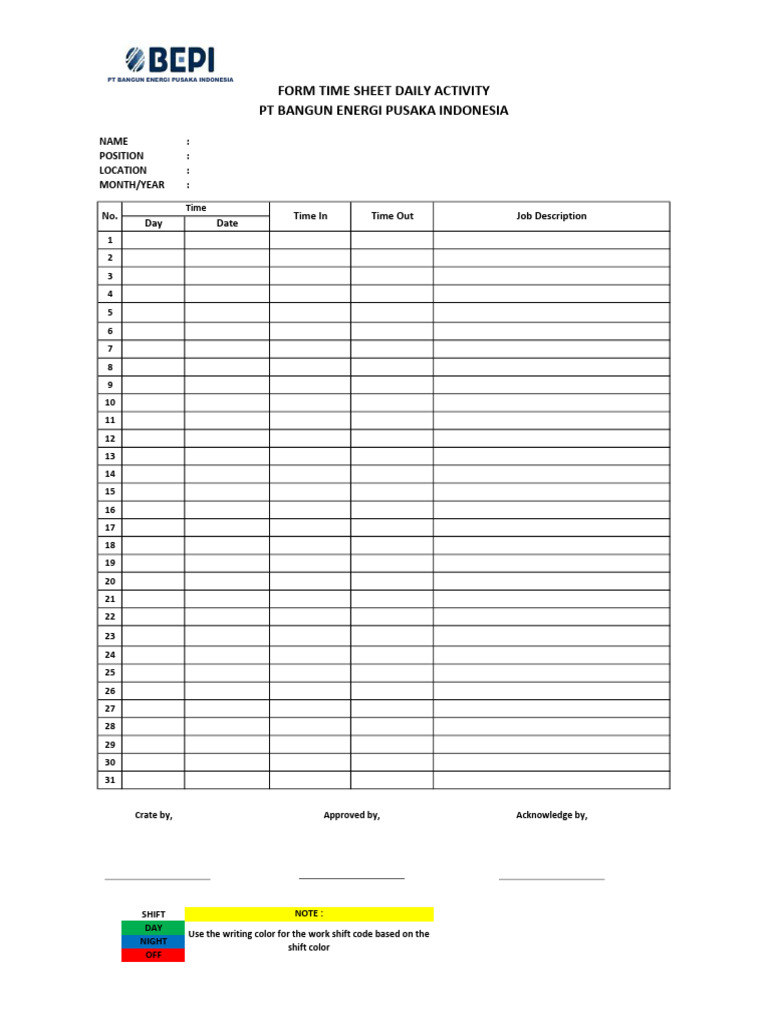 Daily Activity Time Sheet Template | PDF