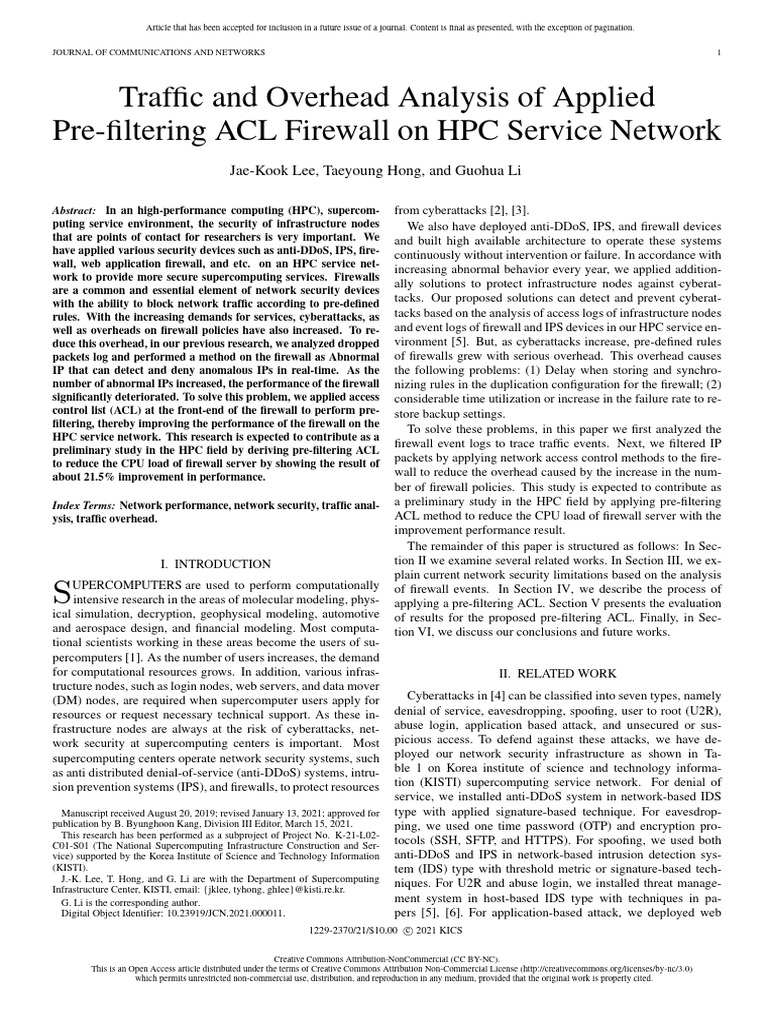 Traffic and Overhead Analysis of Applied Pre-Filte | PDF | Firewall ...