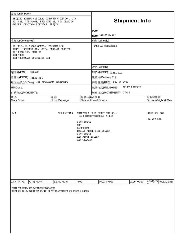 Shipping Details for Gift Box Shipment | PDF