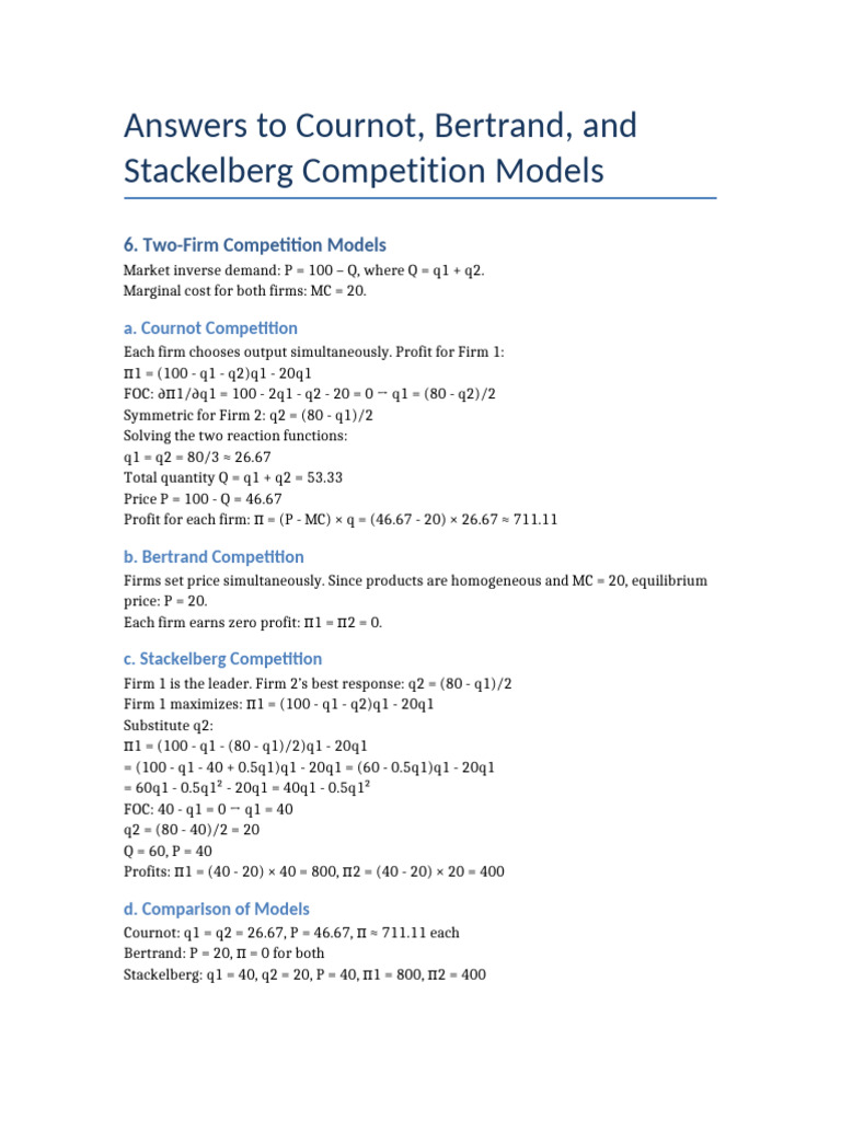Cournot Competition Model Analysis | PDF
