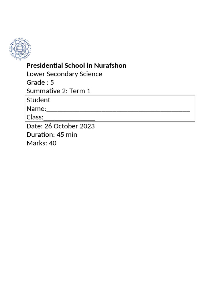 Grade 5 Summative 2 Term 1 | PDF | Liquids | Gases
