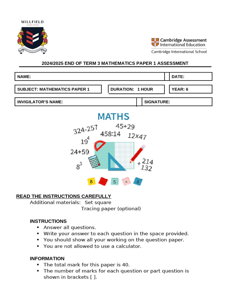 Year 6 Term 3 Maths Assessment | PDF | Mathematics