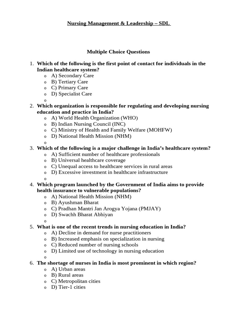 Nursing Management Exam Questions | PDF | Nursing | Health Care