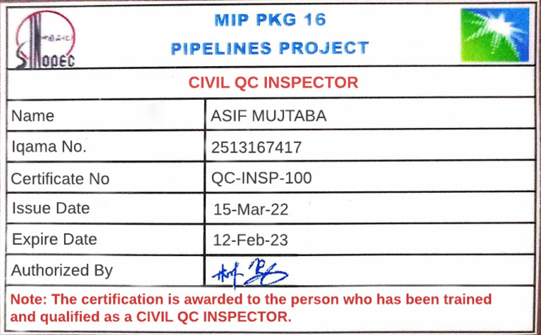 Civil QC Inspector Certification Details | PDF