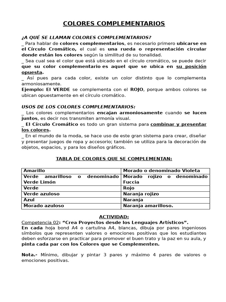 Colores Complementarios y su Uso | PDF