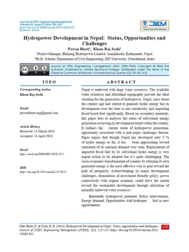 Hydropower Development in Nepal: Status, Opportunities and Challenges ...