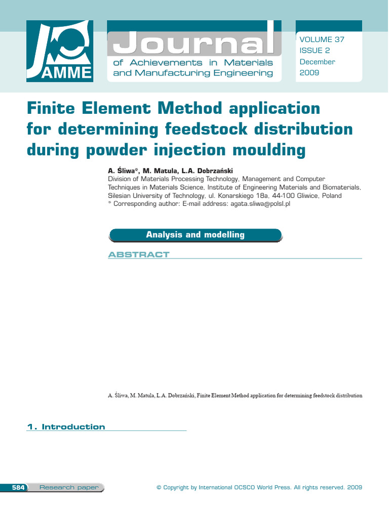 FEM in Polymer-Powder Injection Moulding | PDF | Finite Element Method ...