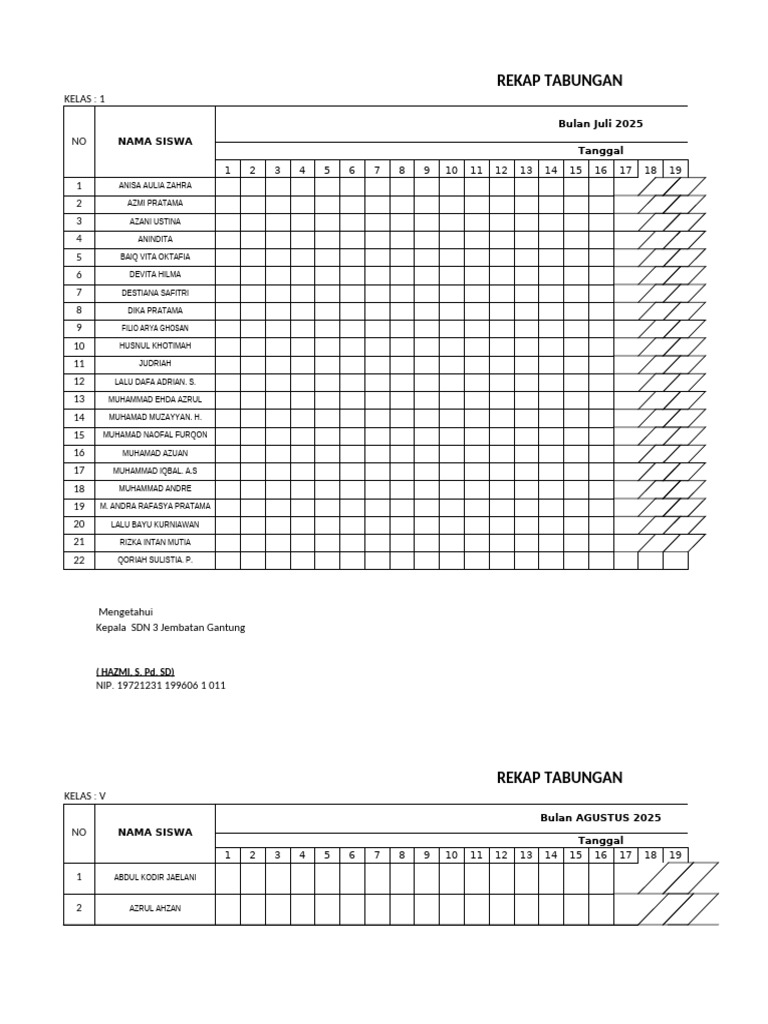 Rekap Pembayaran Tabungan Siswa | PDF