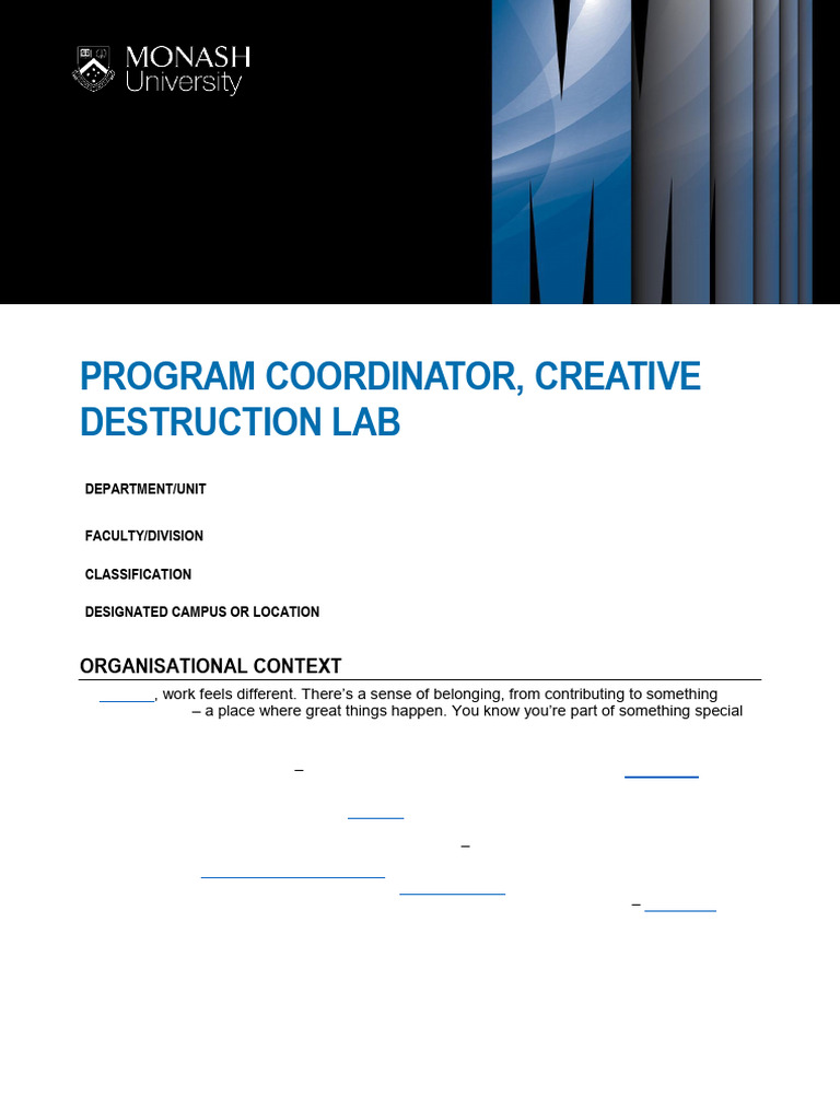 Program Coordinator for CDL at Monash | PDF | Startup Company | Small ...