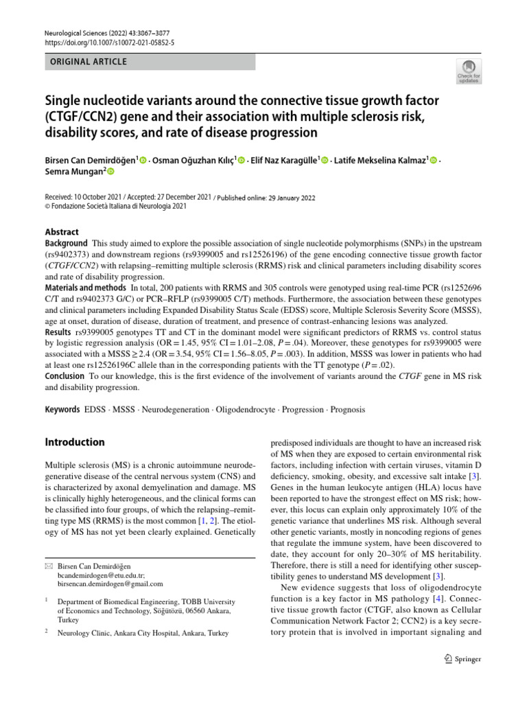 Single Nucleotide Variants Around The Connective Tissue Growth Factor ...