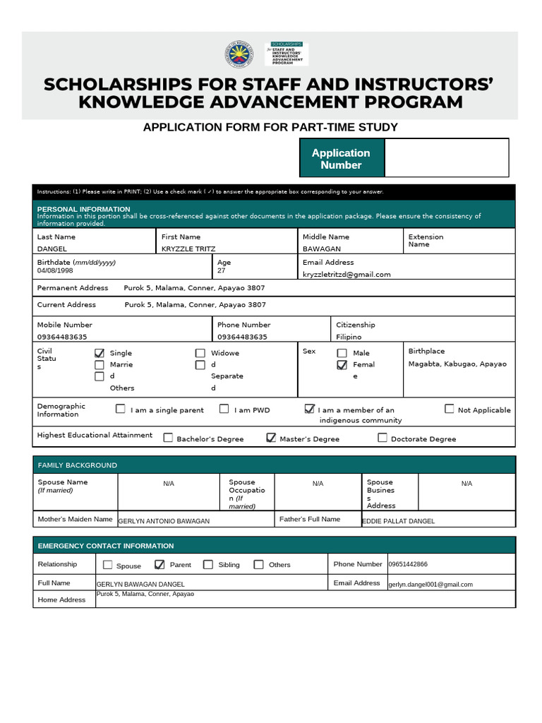 CHED SIKAP Scholarship Application Form | PDF | Academic Degree