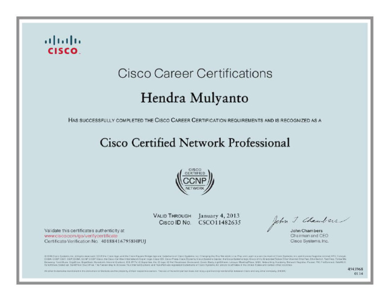 Hendra Mulyanto Cisco CCNP Certificate | PDF