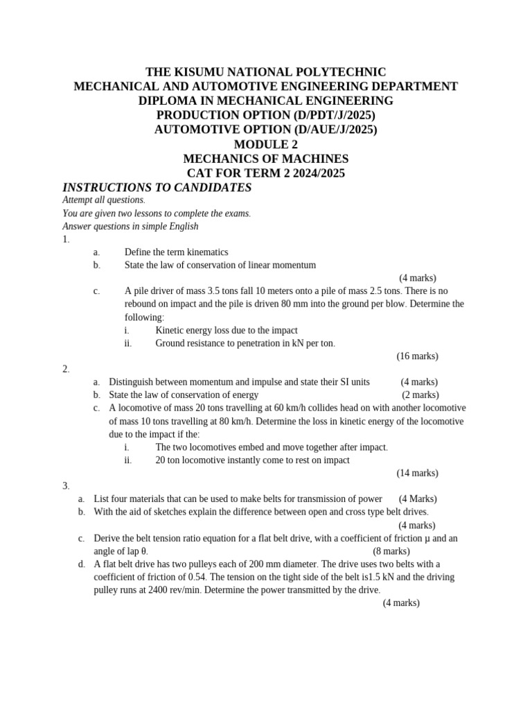 Mechanics of Machines Module 2 Exam Guide | PDF | Belt (Mechanical ...