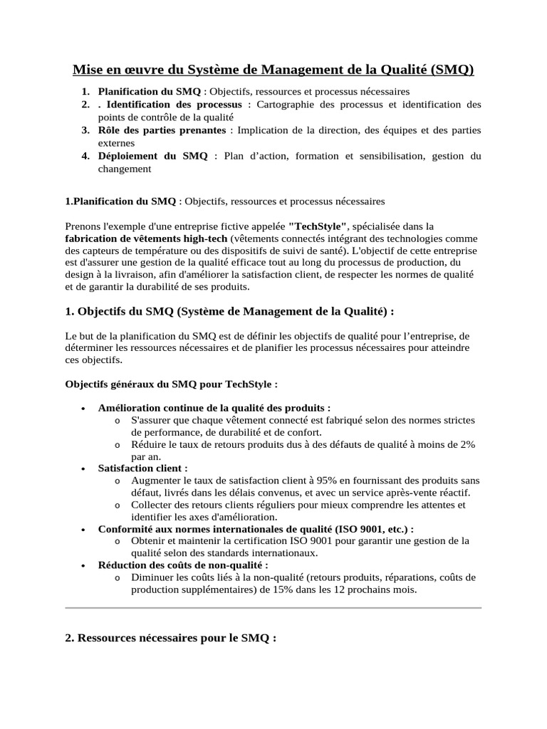 Mise en œuvre du SMQ pour TechStyle | PDF | Système de management de la ...