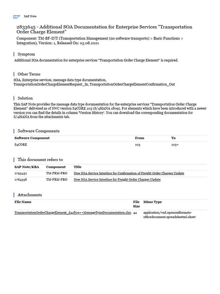 Additional SOA Documentation - Transportation Order Charge Element | PDF