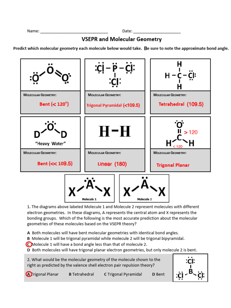 VSEPR Theory: Molecular Geometry Worksheet | PDF | Molecules | Applied ...