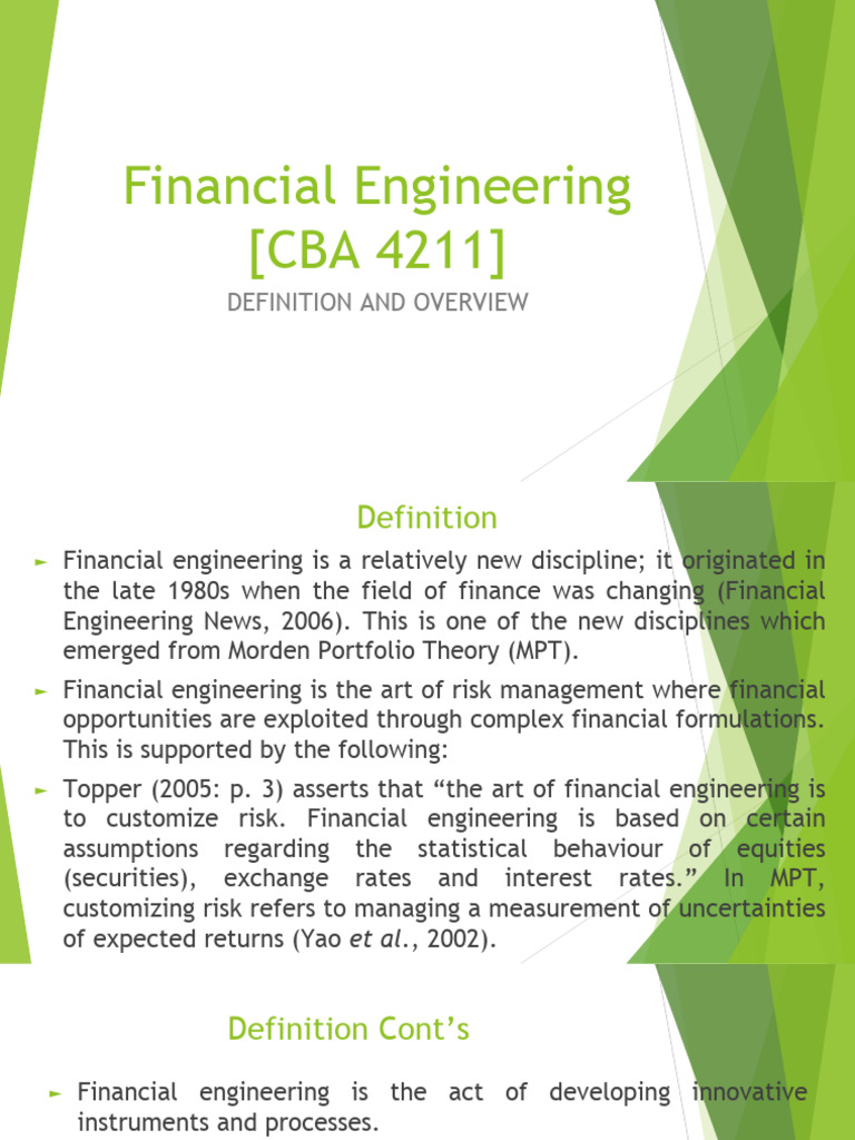 Financial Engineering-Overview 1 | PDF | Futures Contract | Risk