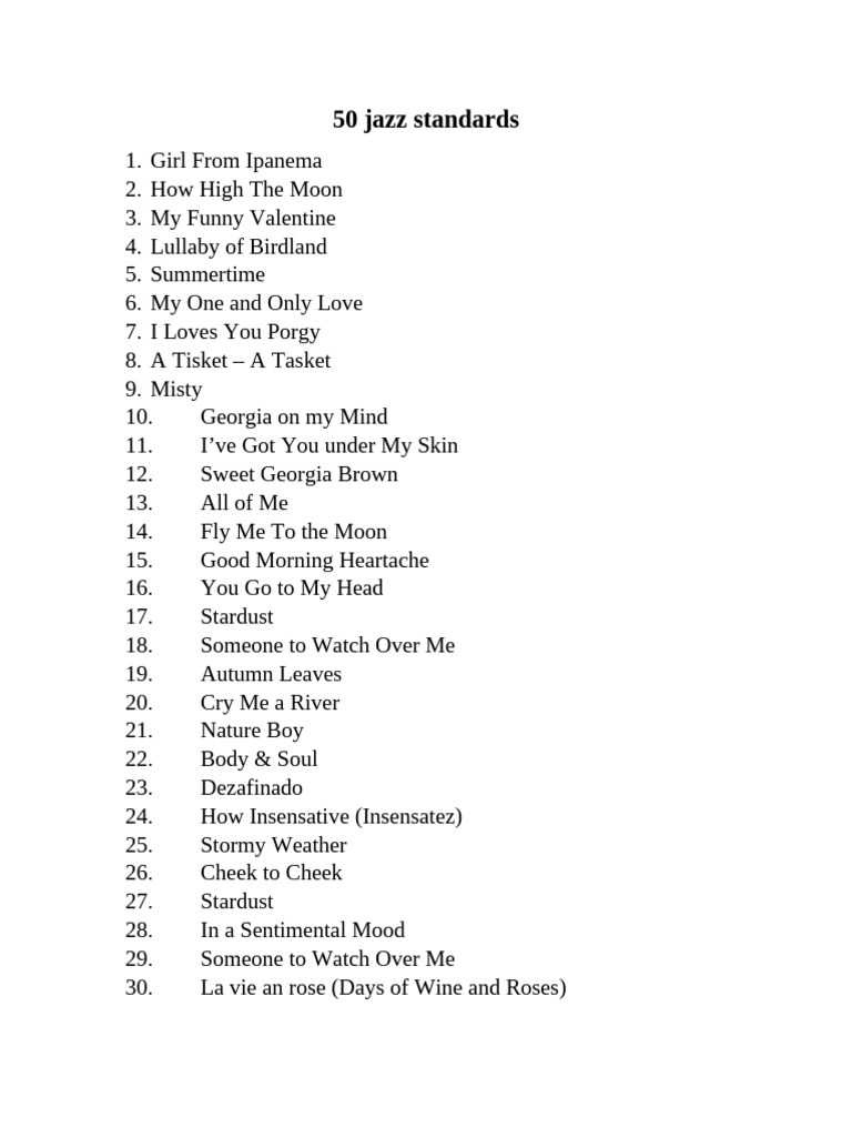 Top 50 Jazz Standards for Beginners | PDF