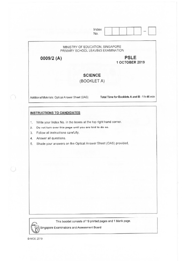 Science Psle 2019 Booklet A | PDF