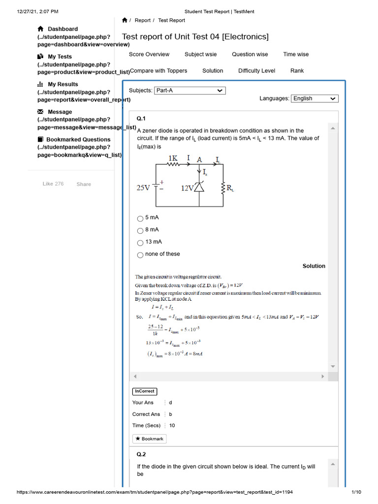 Electronics Test 1 Solution Part A | PDF | Semiconductor Devices ...