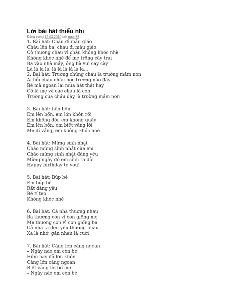 Lời Bài Hát Thiếu | PDF