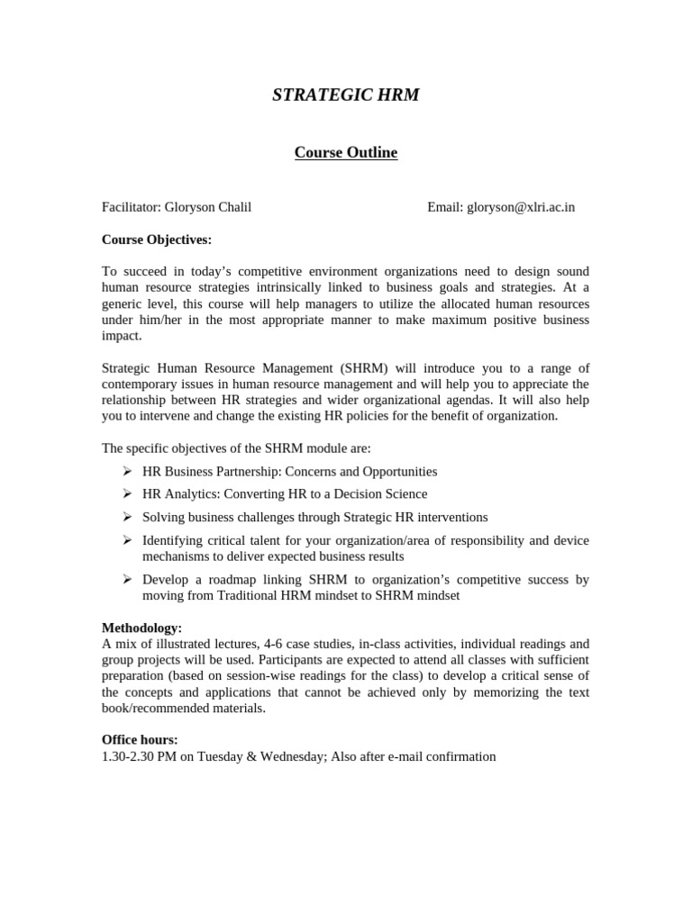 Strategic HRM 2013 Course Outline (Edhrm) | PDF | Human Resource ...