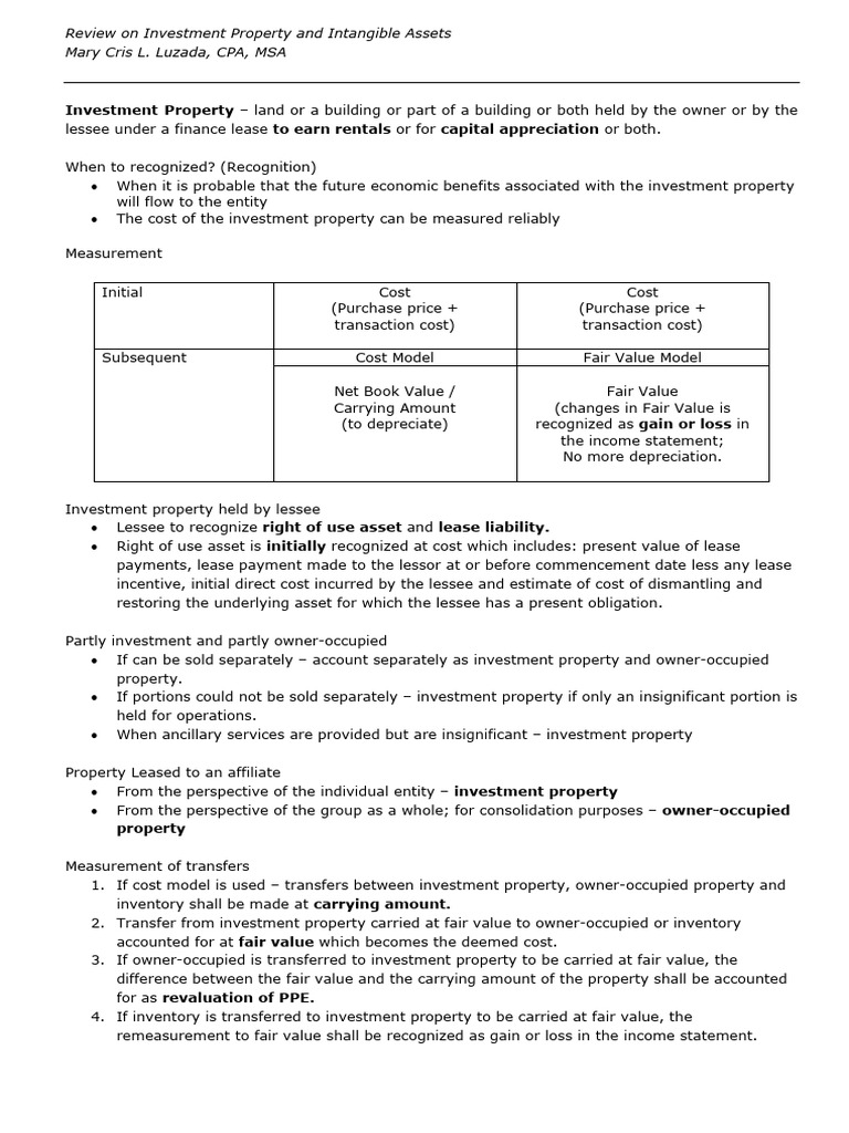 Fsheet Investment Property and Intangible Assets | PDF | Intangible ...