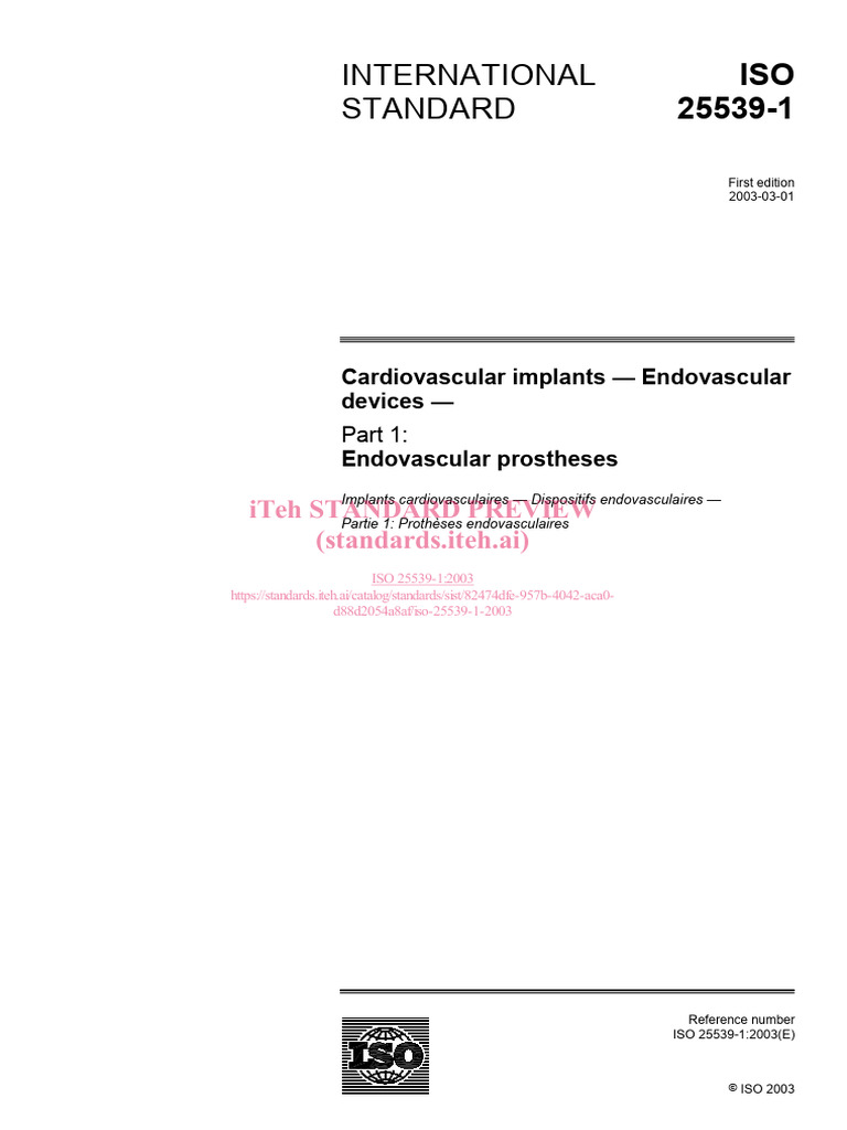 ISO 25539-1: Endovascular Prostheses | PDF | Medical Device | Medical ...