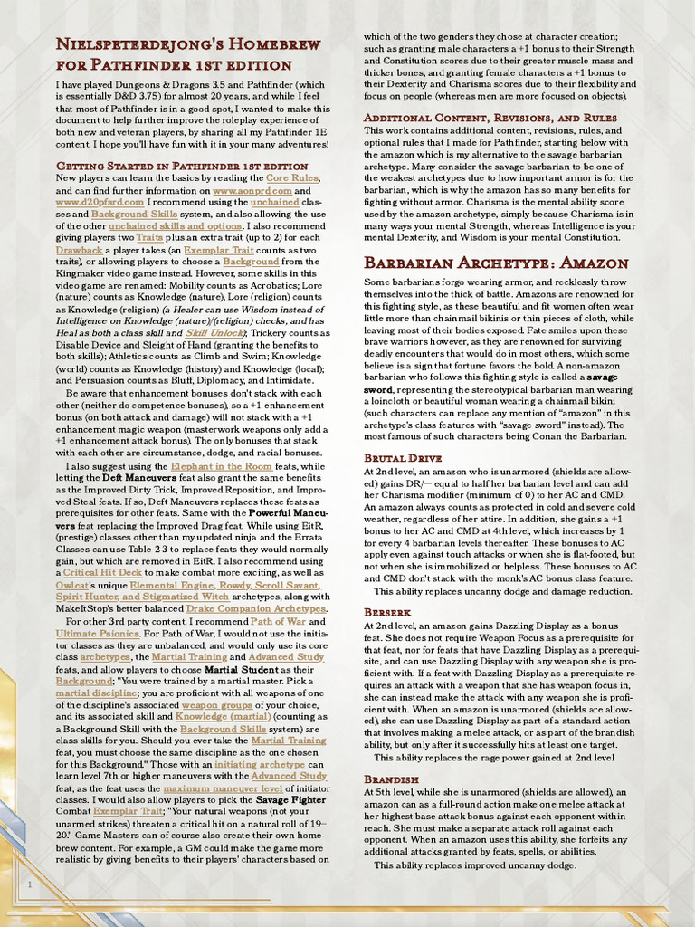 Pathfinder 1st Edition Homebrew by Nielspeterdejong | PDF | Dungeons ...