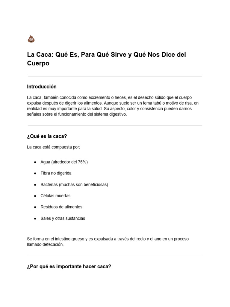 Importancia de la Caca en la Salud | PDF