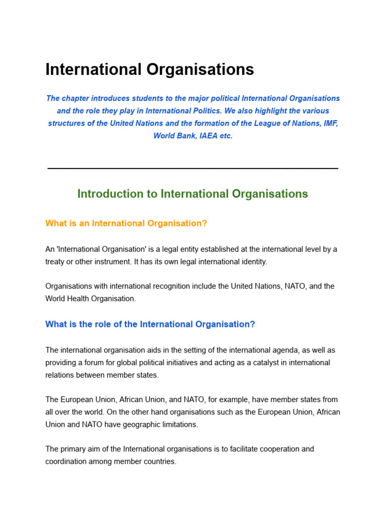 International Organisations | PDF | United Nations | International ...