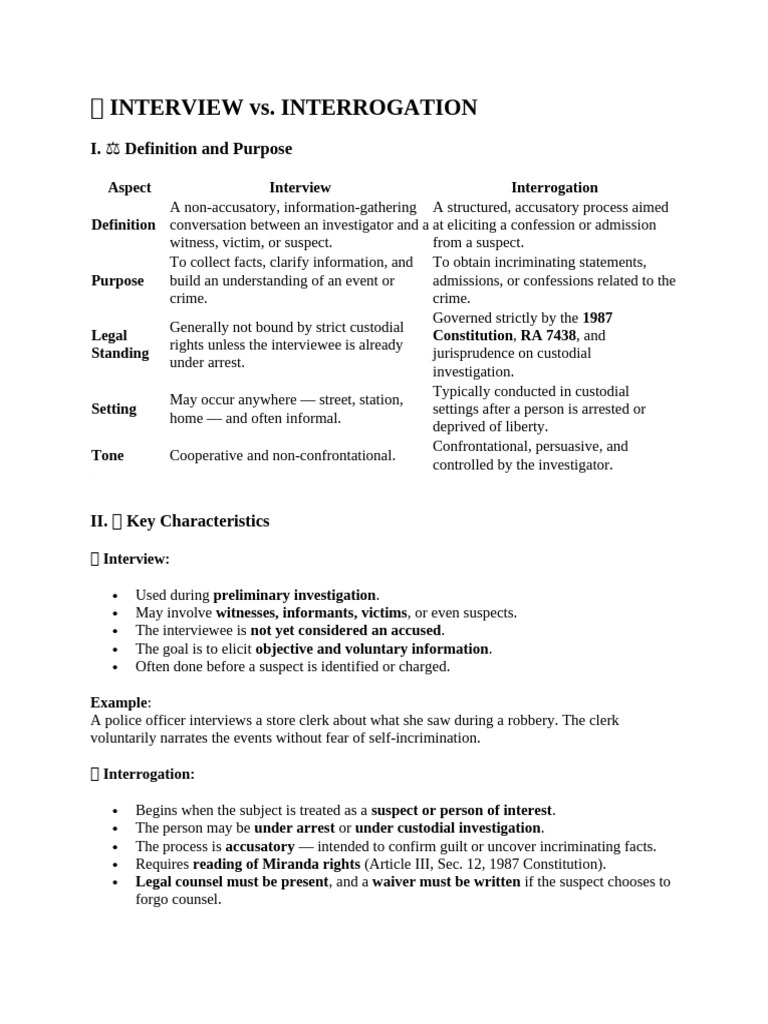 Interview vs. Interrogation Explained | PDF | Miranda Warning ...