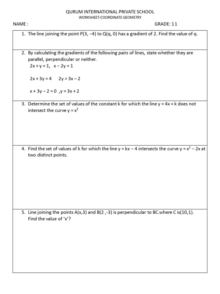 Coordinate Geometry Ws | PDF