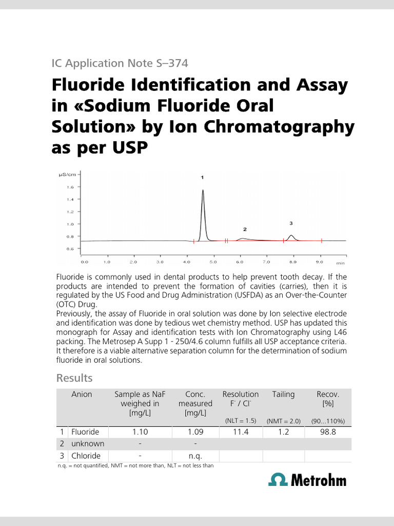 Fluoride Assay in Oral Solutions by IC | PDF | Fluoride | Sodium