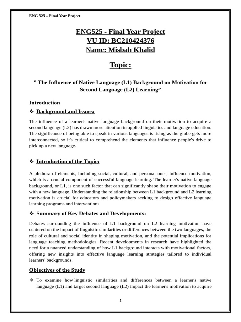 L1 Influence on L2 Learning Motivation | PDF | Second Language | Second ...
