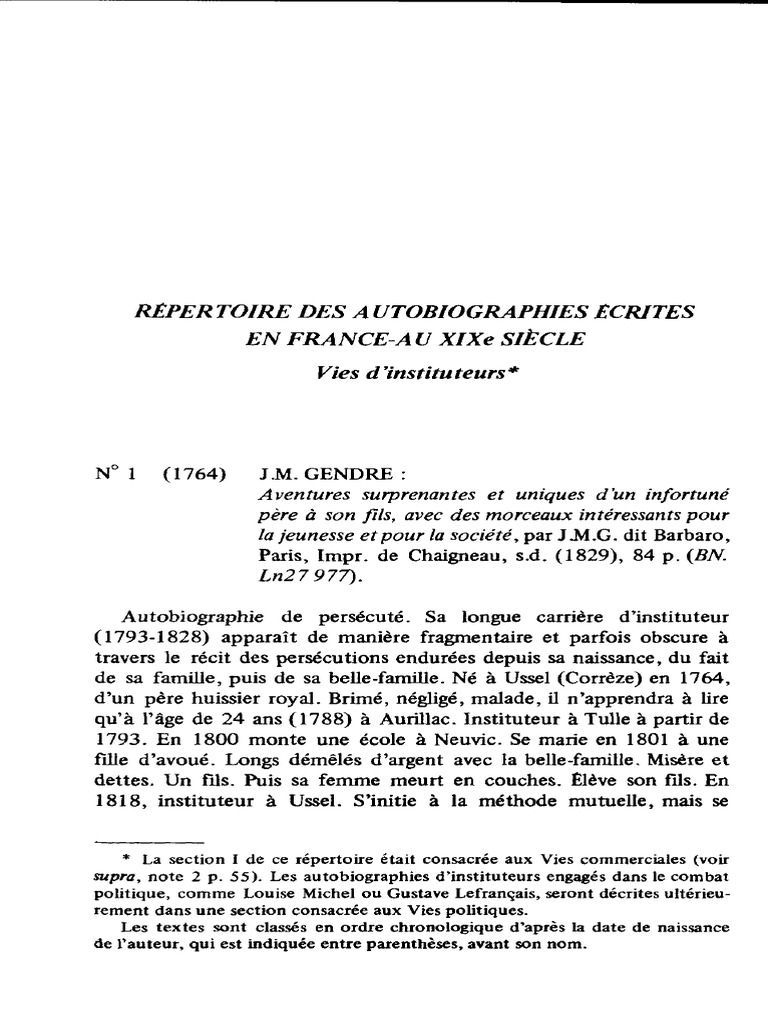 Autobiographies d'instituteurs au XIXe siècle | PDF | Pédagogie