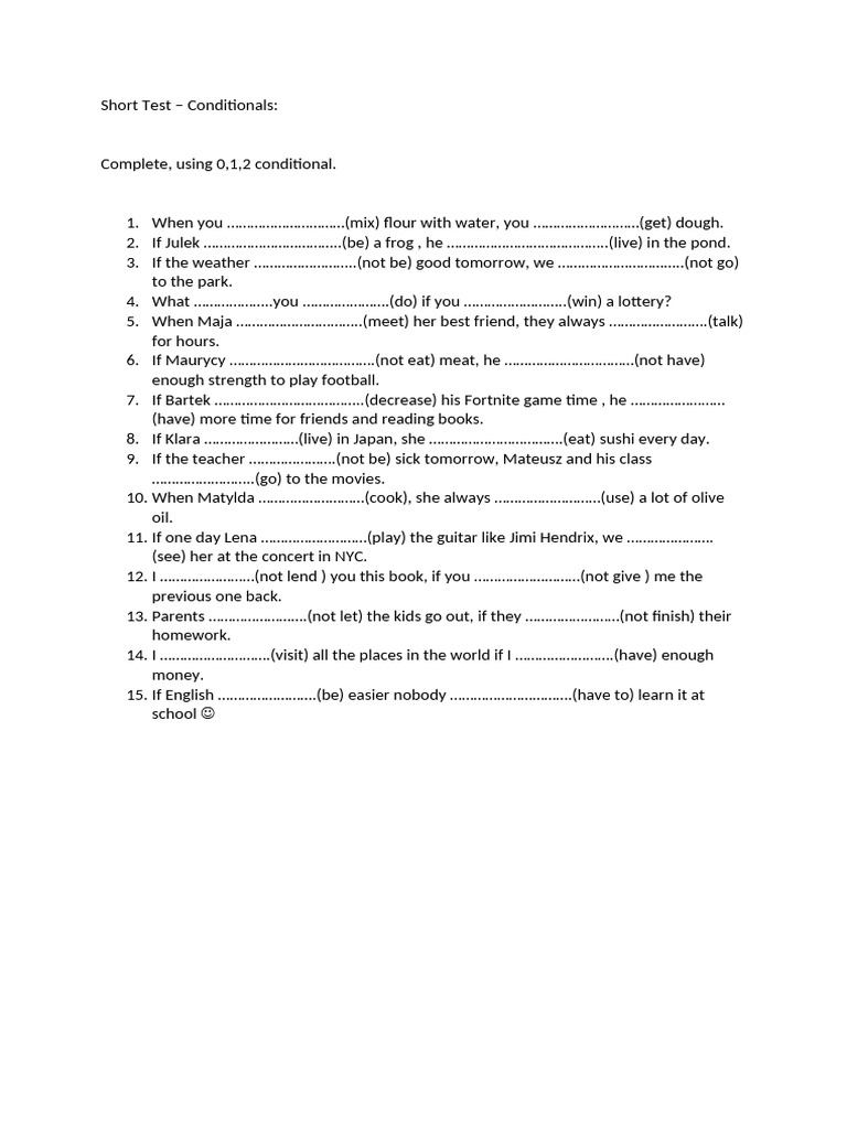 Short Test Conditionals 0,1,2 | PDF