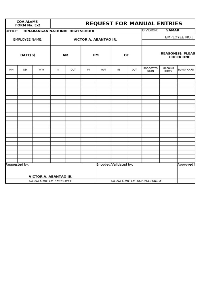 Request For Manual Entries | PDF