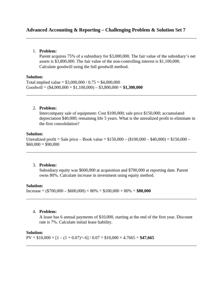 Advanced Accounting Problems & Solutions | PDF | Consolidation ...
