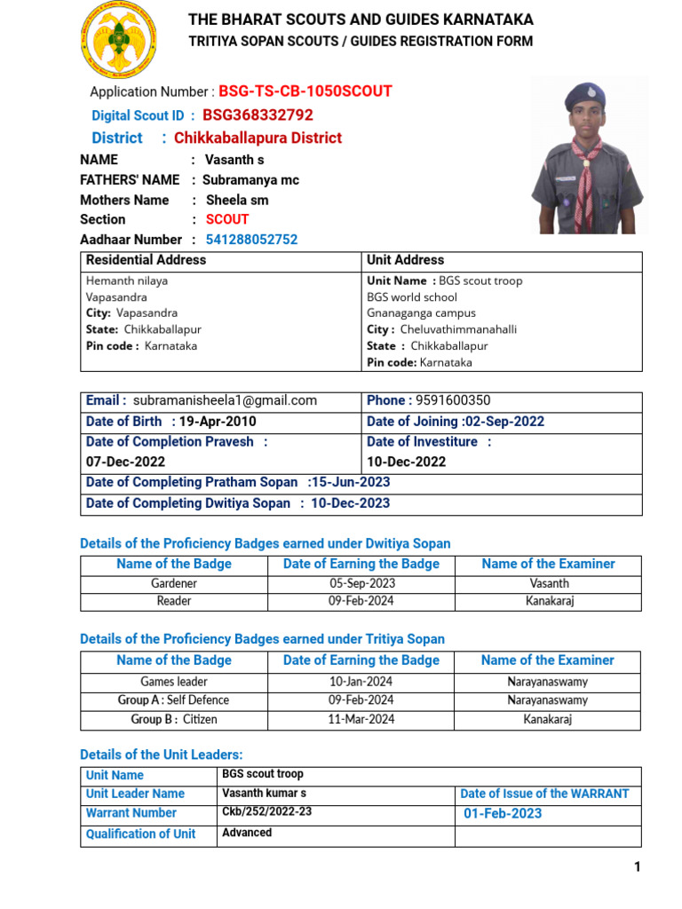 Karnataka Scouts Tritiya Sopan Form | PDF | Scouting | Girl Guiding And ...