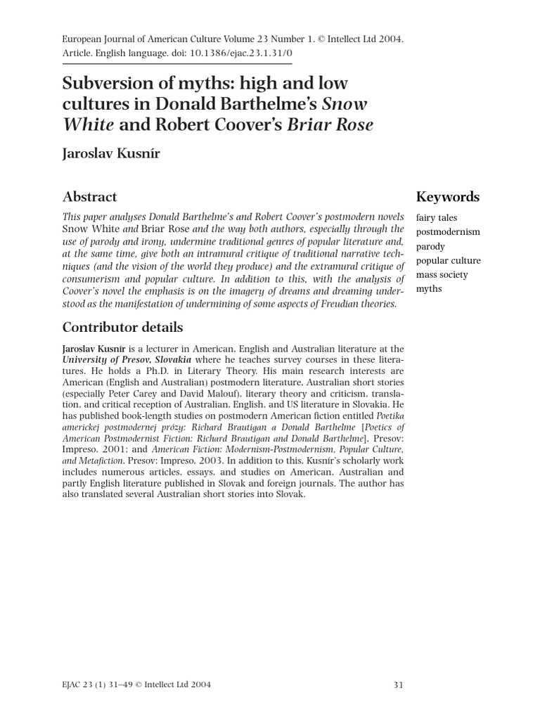 Subversion of Myths - High and Low Cultures | PDF | Postmodernism ...