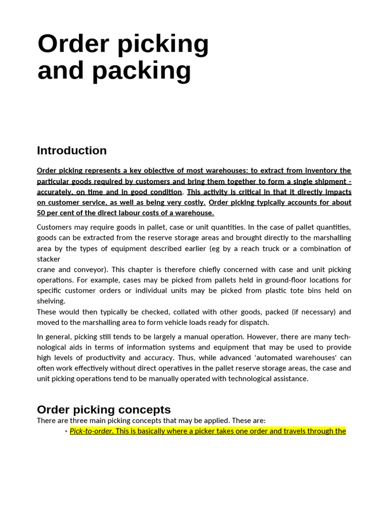 Order Picking Strategies in Warehousing | PDF | Warehouse | Barcode