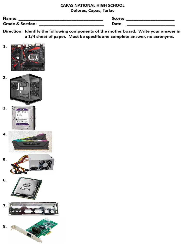 Motherboard Components Identification Quiz | PDF